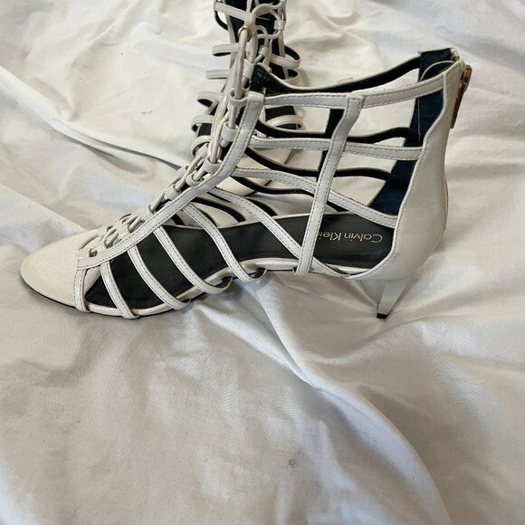 Calvin Klein Women's Neah Caged Sandals White Gladiator Size 9.5 M Excellent Con - Picture 3 of 16
